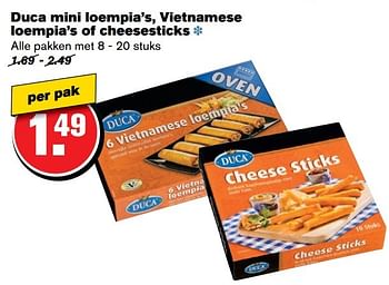 Aanbiedingen Duca mini loempia`s, vietnamese loempia`s of cheesesticks - Duca - Geldig van 12/04/2017 tot 18/04/2017 bij Hoogvliet