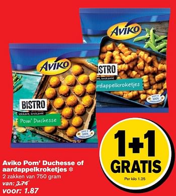 Aanbiedingen Aviko pom` duchesse of aardappelkroketjes - Aviko - Geldig van 12/04/2017 tot 18/04/2017 bij Hoogvliet