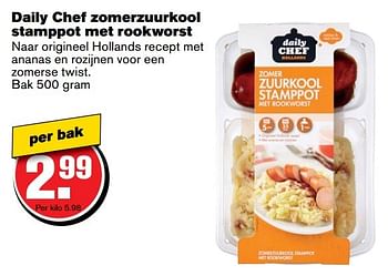 Aanbiedingen Daily chef zomerzuurkool stamppot met rookworst - Daily chef - Geldig van 12/04/2017 tot 18/04/2017 bij Hoogvliet