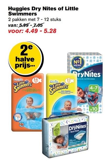 Aanbiedingen Huggies dry nites of little swimmers - Huggies - Geldig van 12/04/2017 tot 18/04/2017 bij Hoogvliet