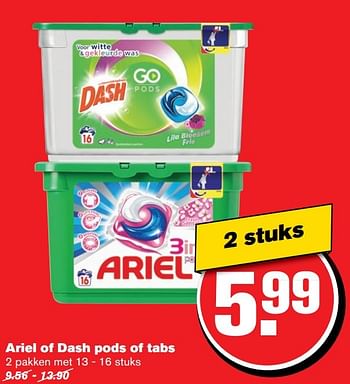 Aanbiedingen Ariel of dash pods of tabs - Ariel - Geldig van 12/04/2017 tot 18/04/2017 bij Hoogvliet