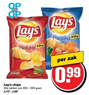 Aanbiedingen Lay`s chips - Lay's - Geldig van 12/04/2017 tot 18/04/2017 bij Hoogvliet