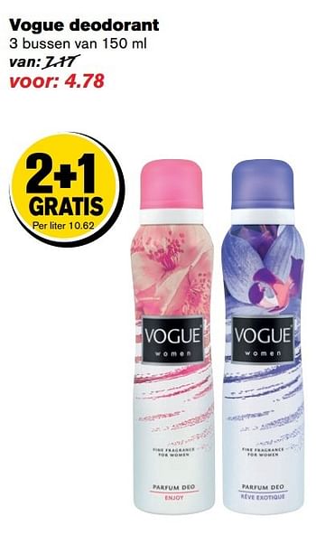 Aanbiedingen Vogue deodorant - Vogue - Geldig van 12/04/2017 tot 18/04/2017 bij Hoogvliet