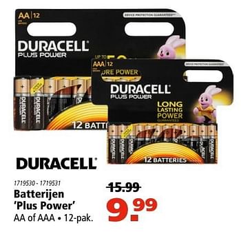 Aanbiedingen Batterijen plus power aa of aaa - Duracell - Geldig van 06/04/2017 tot 19/04/2017 bij Marskramer