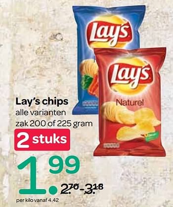 Aanbiedingen Lay`s chips - Lay's - Geldig van 06/04/2017 tot 19/04/2017 bij Spar