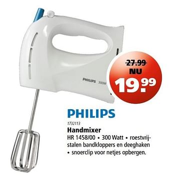 Aanbiedingen Philips handmixer hr 1458-00 - Philips - Geldig van 06/04/2017 tot 19/04/2017 bij Marskramer
