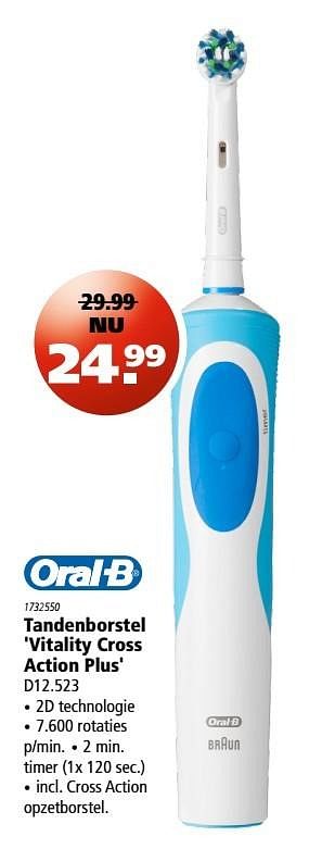 Aanbiedingen Tandenborstel vitality cross action plus d12.523 - Oral-B - Geldig van 06/04/2017 tot 19/04/2017 bij Marskramer