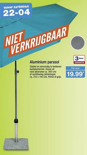 Aanbiedingen Aluminium parasol - Huismerk - Aldi - Geldig van 16/04/2017 tot 22/04/2017 bij Aldi