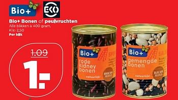 Aanbiedingen Bio + bonen of peulvruchten - Bio+ - Geldig van 16/04/2017 tot 22/04/2017 bij Plus