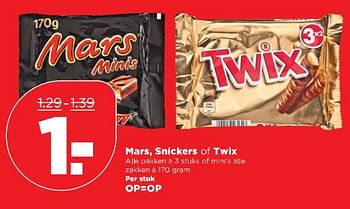 Aanbiedingen Mars, snickers of twix - Mars - Geldig van 16/04/2017 tot 22/04/2017 bij Plus
