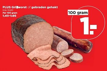 Aanbiedingen Plus grillworst of gebraden gehakt - Huismerk - Plus - Geldig van 16/04/2017 tot 22/04/2017 bij Plus