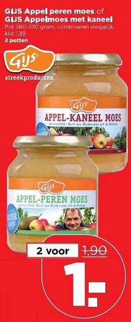 Aanbiedingen Gljs appel peren moes of gijs appealmoes met kaneel - Gijs - Geldig van 16/04/2017 tot 22/04/2017 bij Plus