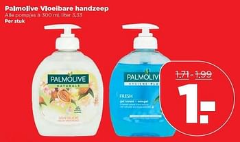 Aanbiedingen Palmolive vloeibare handzeep - Palmolive - Geldig van 16/04/2017 tot 22/04/2017 bij Plus