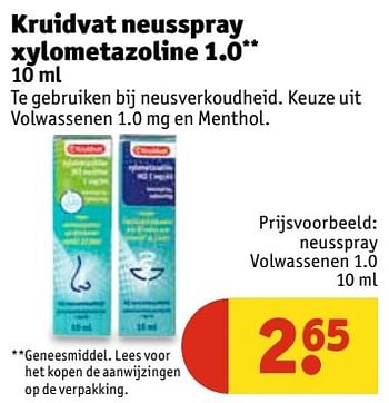 Aanbiedingen Kruidvat neusspray xylometazoline - Huismerk - Kruidvat - Geldig van 11/04/2017 tot 23/04/2017 bij Kruidvat