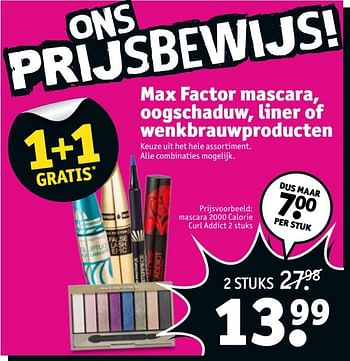 Aanbiedingen Mascara 2000 calorie curl addict - Max Factor - Geldig van 11/04/2017 tot 23/04/2017 bij Kruidvat