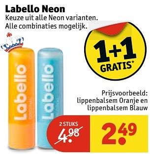 Aanbiedingen Lippenbalsem oranje en lippenbalsem blauw - Labello - Geldig van 11/04/2017 tot 23/04/2017 bij Kruidvat