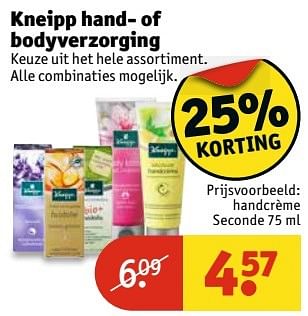 Aanbiedingen Handcrème seconde - Kneipp - Geldig van 11/04/2017 tot 23/04/2017 bij Kruidvat
