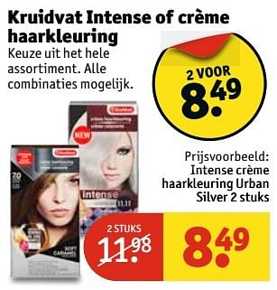 Aanbiedingen Intense crème haarkleuring urban silver - Huismerk - Kruidvat - Geldig van 11/04/2017 tot 23/04/2017 bij Kruidvat