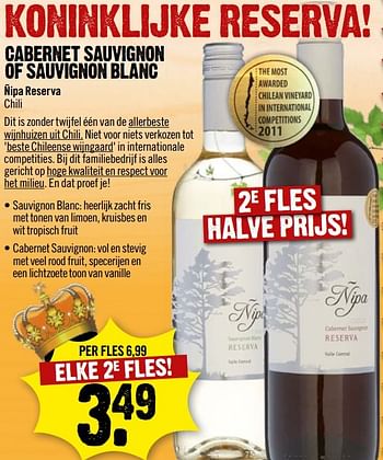 Aanbiedingen Cabernet sauvignon of sauvignon blanc - Witte wijnen - Geldig van 16/04/2017 tot 22/04/2017 bij Dirk III