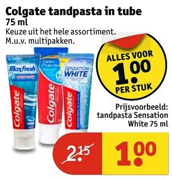 Aanbiedingen Tandpasta sensation white - Colgate - Geldig van 11/04/2017 tot 23/04/2017 bij Kruidvat