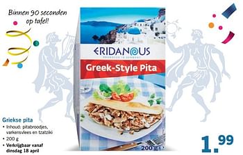 Aanbiedingen Griekse pita - Eridanous - Geldig van 17/04/2017 tot 22/04/2017 bij Lidl