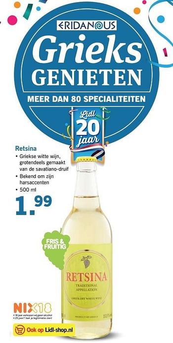 Aanbiedingen Retsina - Witte wijnen - Geldig van 17/04/2017 tot 22/04/2017 bij Lidl