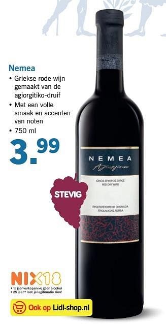 Aanbiedingen Nemea - Rode wijnen - Geldig van 17/04/2017 tot 22/04/2017 bij Lidl