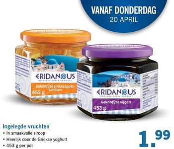 Aanbiedingen Ingelegde vruchten - Eridanous - Geldig van 17/04/2017 tot 22/04/2017 bij Lidl