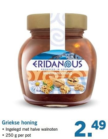 Aanbiedingen Griekse honing - Eridanous - Geldig van 17/04/2017 tot 22/04/2017 bij Lidl
