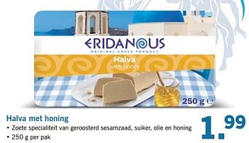 Aanbiedingen Halva met honing - Eridanous - Geldig van 17/04/2017 tot 22/04/2017 bij Lidl