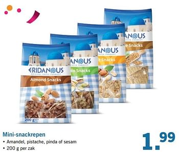 Aanbiedingen Mini-snackrepen - Eridanous - Geldig van 17/04/2017 tot 22/04/2017 bij Lidl