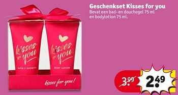 Aanbiedingen Geschenkset kisses for you - Huismerk - Kruidvat - Geldig van 18/04/2017 tot 23/04/2017 bij Kruidvat