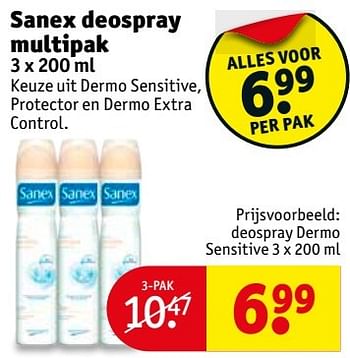 Aanbiedingen Deospray dermo sensitive - Sanex - Geldig van 18/04/2017 tot 23/04/2017 bij Kruidvat