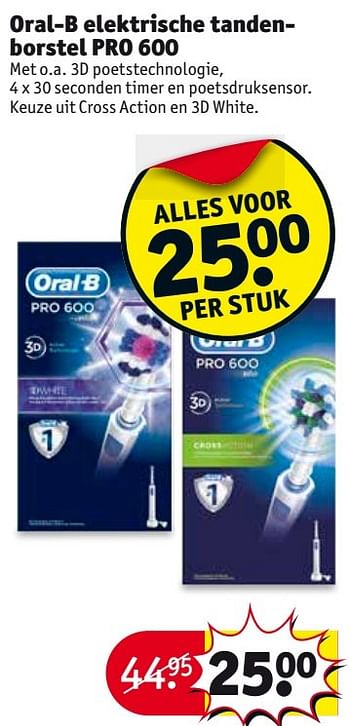 Aanbiedingen Oral-b elektrische tandenborstel pro 600 - Oral-B - Geldig van 18/04/2017 tot 23/04/2017 bij Kruidvat