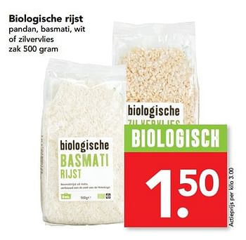 Aanbiedingen Biologische rijst pandan, basmati, wit of zilvervlies - Huismerk deen supermarkt - Geldig van 16/04/2017 tot 22/04/2017 bij Deen Supermarkten