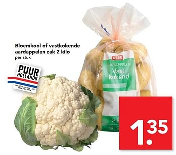 Aanbiedingen Bloemkool of vastkokende aardappelen zak 2 kilo - Huismerk deen supermarkt - Geldig van 16/04/2017 tot 22/04/2017 bij Deen Supermarkten