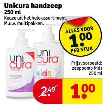 Aanbiedingen Zeeppomp kids - Unicura - Geldig van 18/04/2017 tot 23/04/2017 bij Kruidvat