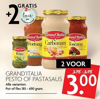 Aanbiedingen Grand`italia pesto of pastasaus - grand’italia - Geldig van 16/04/2017 tot 22/04/2017 bij Deka Markt