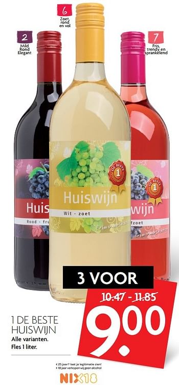 Aanbiedingen 1 de beste huiswijn - Witte wijnen - Geldig van 16/04/2017 tot 22/04/2017 bij Deka Markt