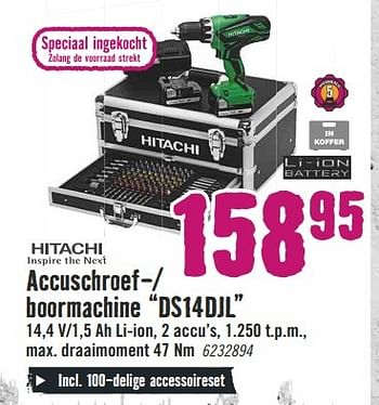 Aanbiedingen Hitachi Accuschroef boormachine ds14djl - Hitachi - Geldig van 10/04/2017 tot 23/04/2017 bij Hornbach