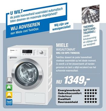 Aanbiedingen Miele wasautomaat wkl130 wps twindos - Miele - Geldig van 10/04/2017 tot 23/04/2017 bij Electro World