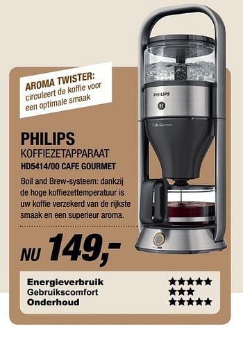 Aanbiedingen Philips koffiezetapparaat hd5414-00 cafe gourmet - Philips - Geldig van 10/04/2017 tot 23/04/2017 bij Electro World
