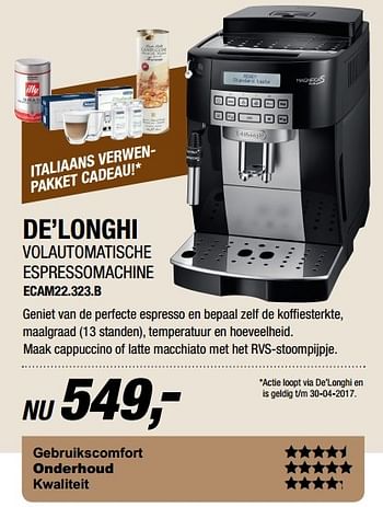Aanbiedingen De`longhi volautomatische espressomachine ecam22.323.b - Delonghi - Geldig van 10/04/2017 tot 23/04/2017 bij Electro World