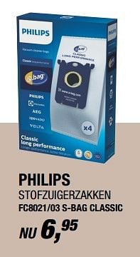 Aanbiedingen Philips stofzuigerzakken fc8021-03 s-bag classic - Philips - Geldig van 10/04/2017 tot 23/04/2017 bij Electro World