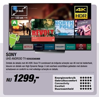 Aanbiedingen Sony uhd android tv kd55xd8599b - Sony - Geldig van 10/04/2017 tot 23/04/2017 bij Electro World