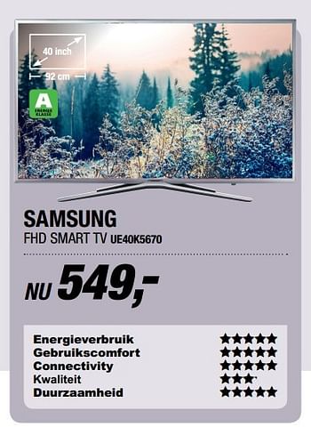 Aanbiedingen Samsung fhd smart tv ue40k5670 - Samsung - Geldig van 10/04/2017 tot 23/04/2017 bij Electro World