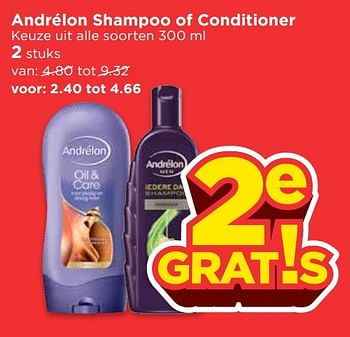 Aanbiedingen Andrélon shampoo of conditioner - Andrelon - Geldig van 16/04/2017 tot 22/04/2017 bij Vomar
