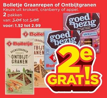 Aanbiedingen Bolletje graanrepen of ontbijtgranen - Bolletje - Geldig van 16/04/2017 tot 22/04/2017 bij Vomar