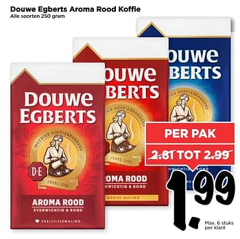 Aanbiedingen Douwe egberts aroma rood koffie - Douwe Egberts - Geldig van 16/04/2017 tot 22/04/2017 bij Vomar