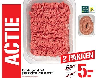 Aanbiedingen Rundergehakt of verse worst fijn of grof - Huismerk - Coop - Geldig van 17/04/2017 tot 23/04/2017 bij Coop